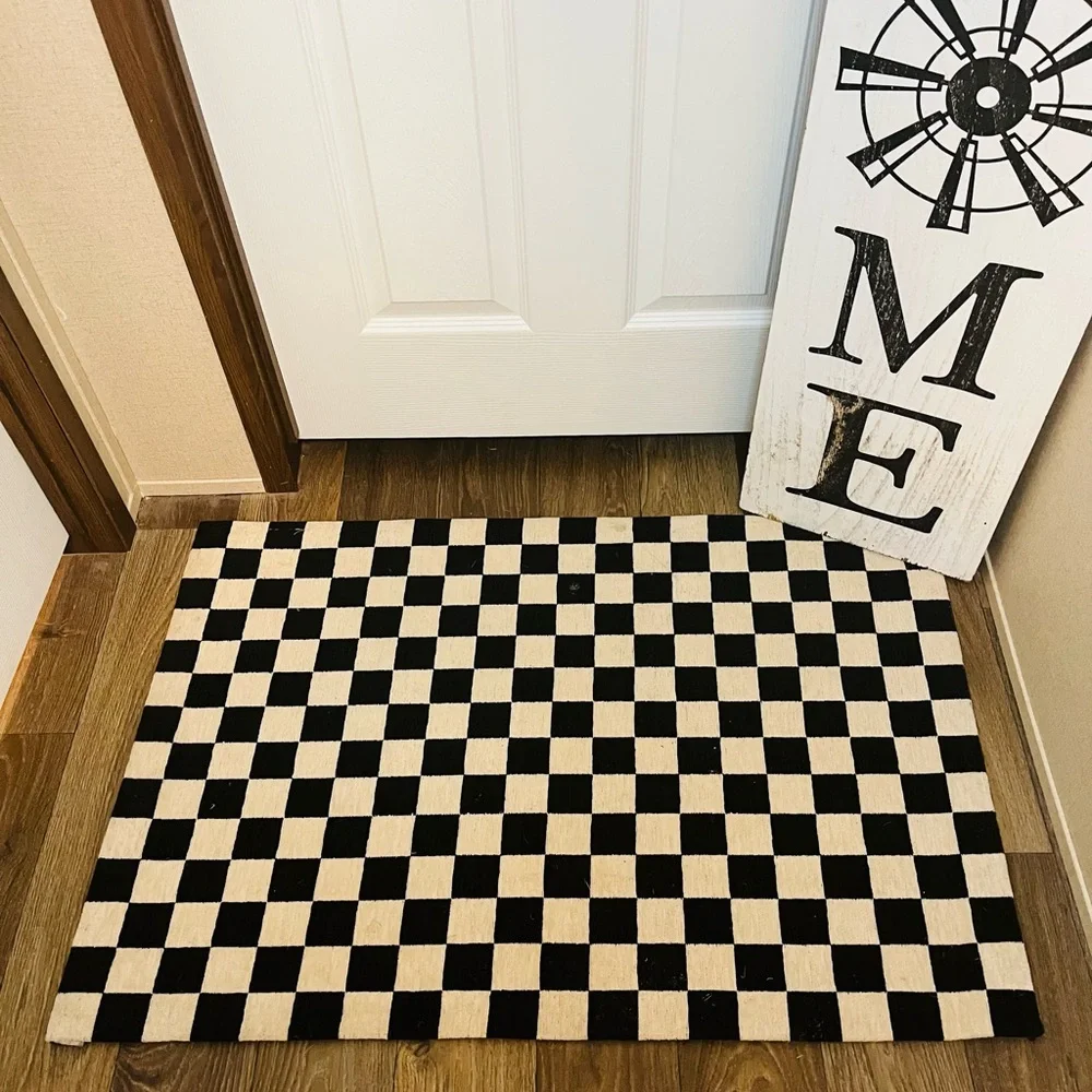 Custom Handmade Front Doormat W checkered layering mat